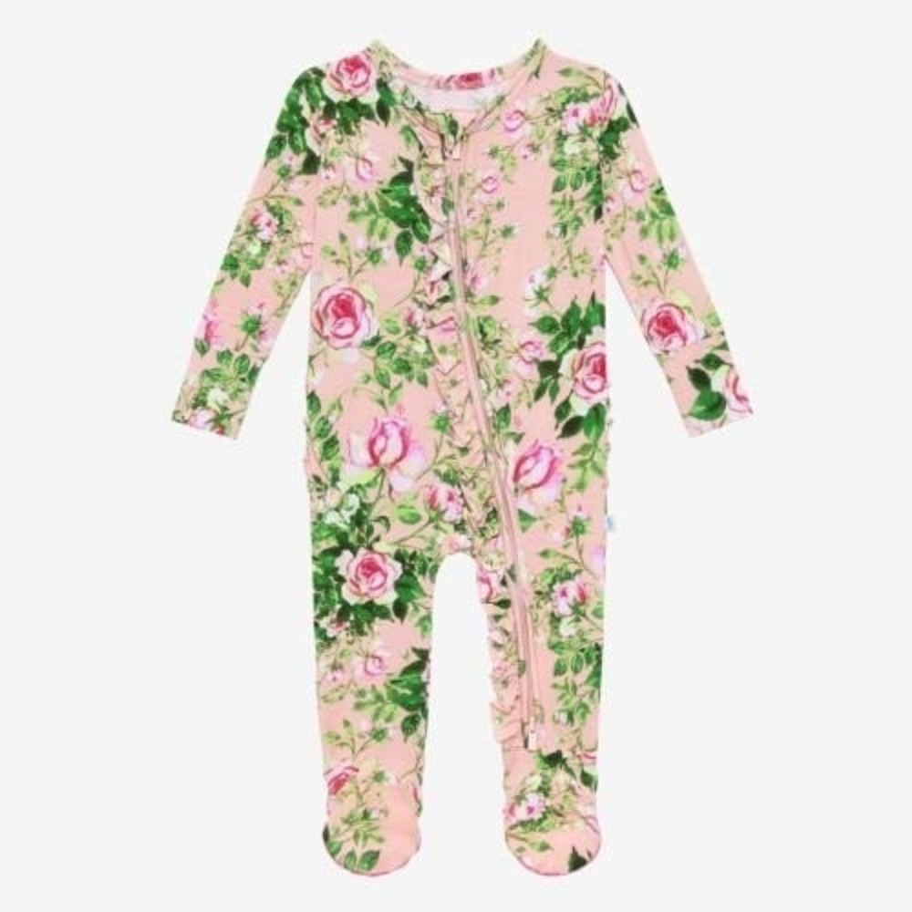 Posh Peanut Bamboo Floral Zip-Front Baby‎ Footie Pajamas With Ruffles 12-18M